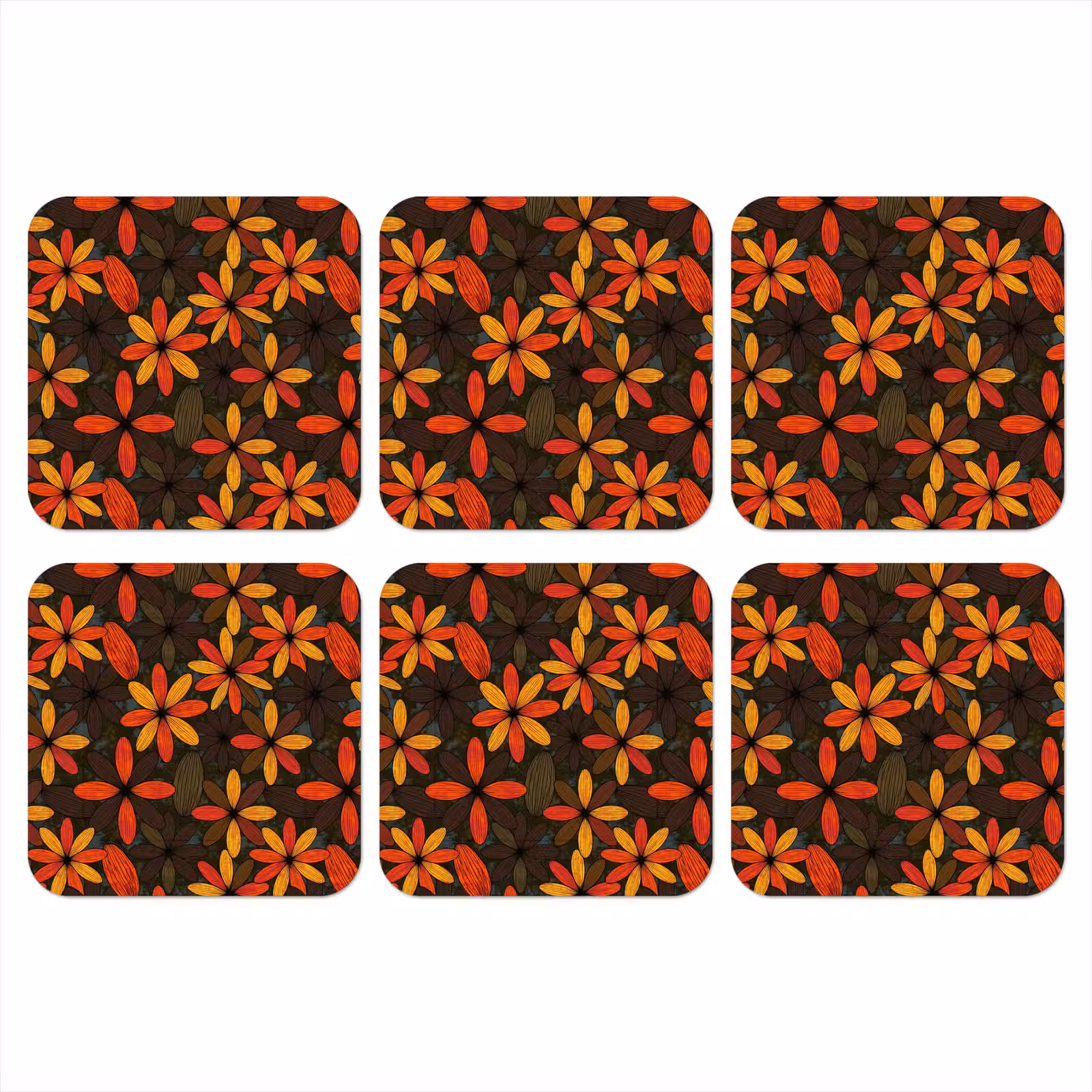Onderzetter - Oranje - Retro - Bloemen - Herfst — 1