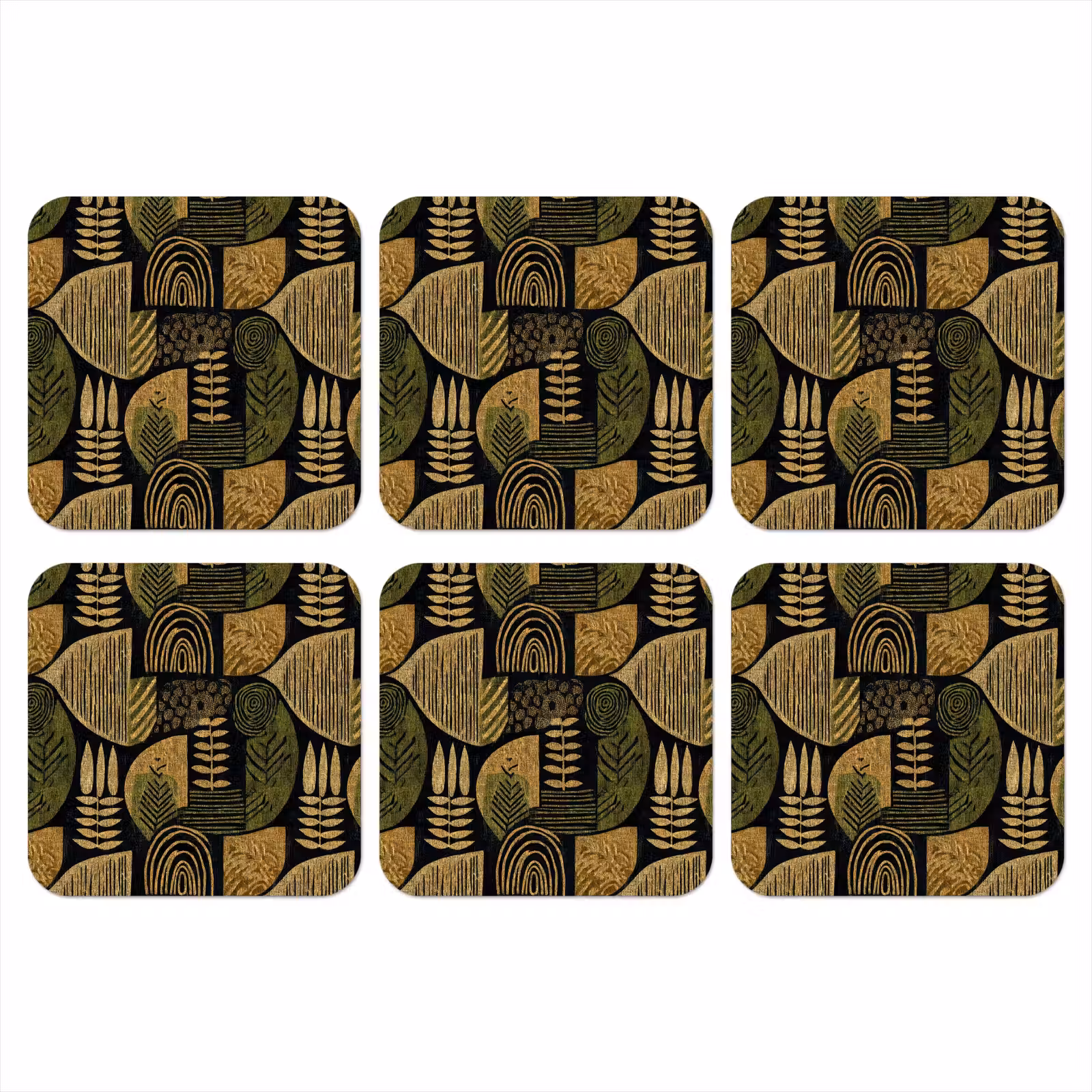 Onderzetter - Zwart - Okergeel - Botanisch - Textuur — 1