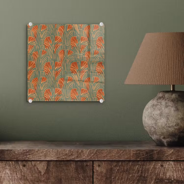 Glas schilderij - Groen - Terracotta - Deco - Waaiers — 4