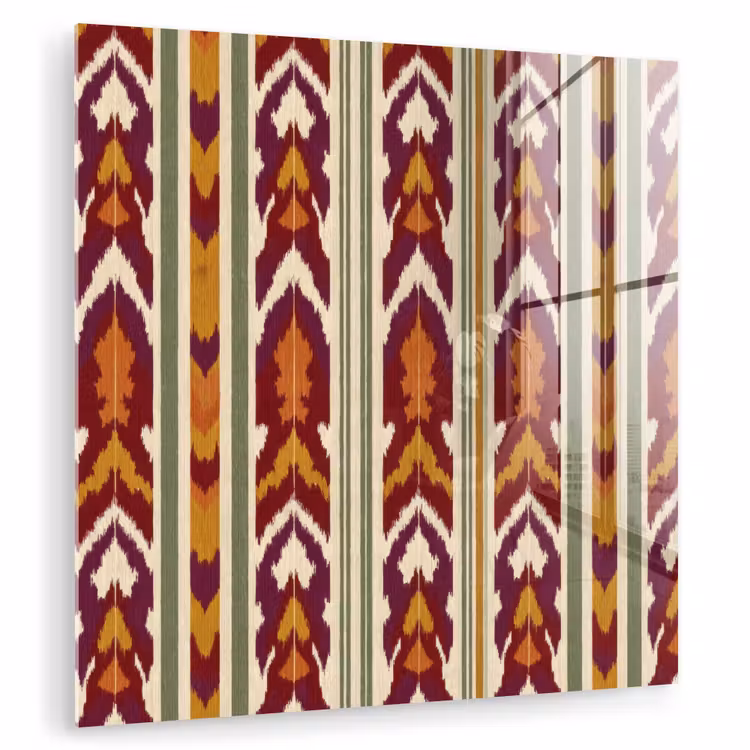 Glas schilderij - Ikat - Bordeauxrood - Etnisch - Patroon — 1