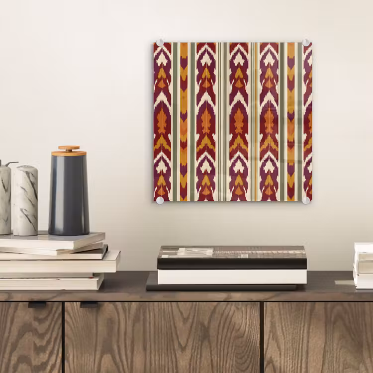 Glas schilderij - Ikat - Bordeauxrood - Etnisch - Patroon — 2