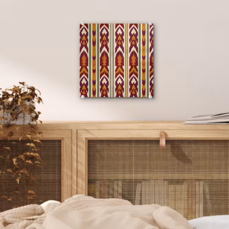 Glas schilderij - Ikat - Bordeauxrood - Etnisch - Patroon — 5