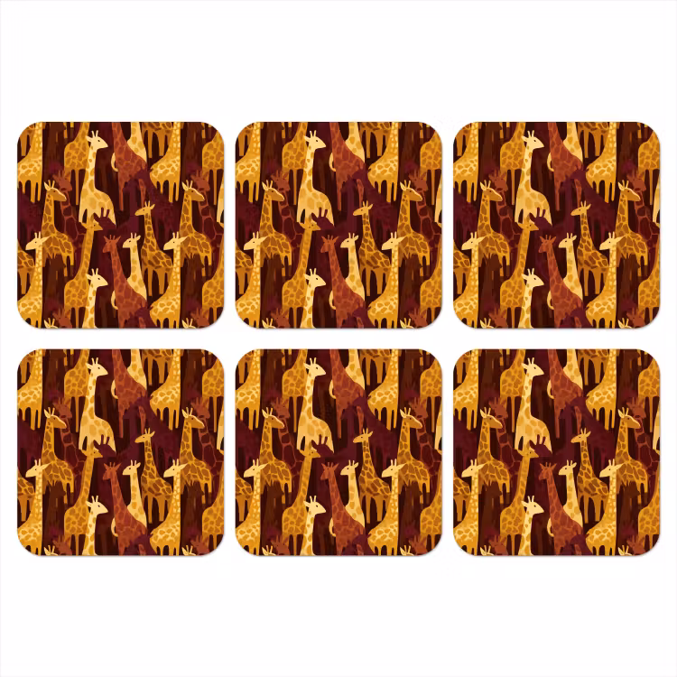 Onderzetter - Bruin - Giraffen - Safari - Patroon — 1