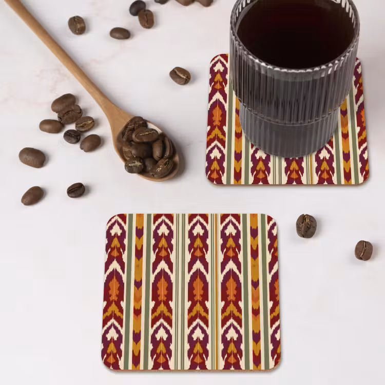 Onderzetter - Ikat - Bordeauxrood - Etnisch - Patroon — 4