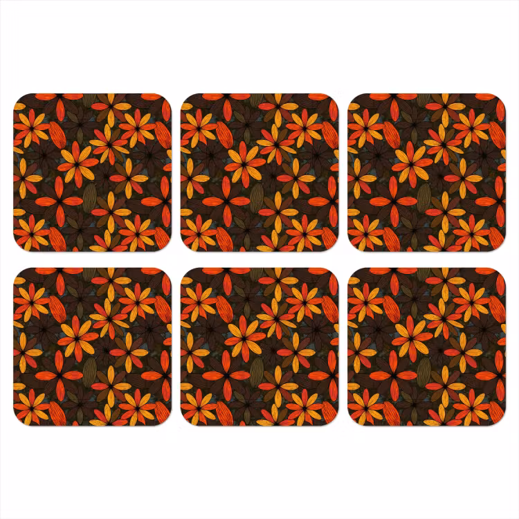 Onderzetter - Oranje - Retro - Bloemen - Herfst — 1