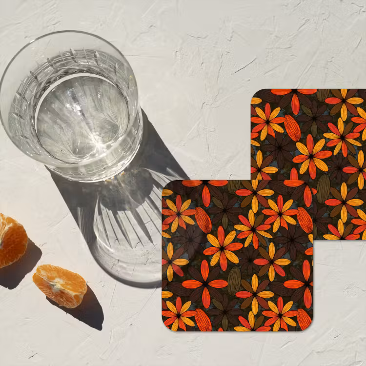 Onderzetter - Oranje - Retro - Bloemen - Herfst — 2