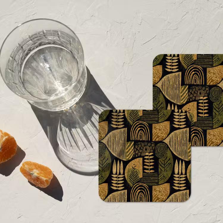 Onderzetter - Zwart - Okergeel - Botanisch - Textuur — 2