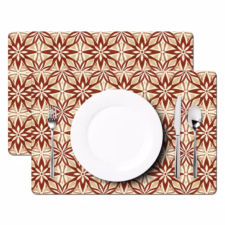 Placemat - 6 stuks - Bordeauxrood - Geometrisch - Tegel - Patroon — 2