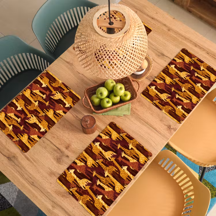 Placemat - 6 stuks - Bruin - Giraffen - Safari - Patroon — 6
