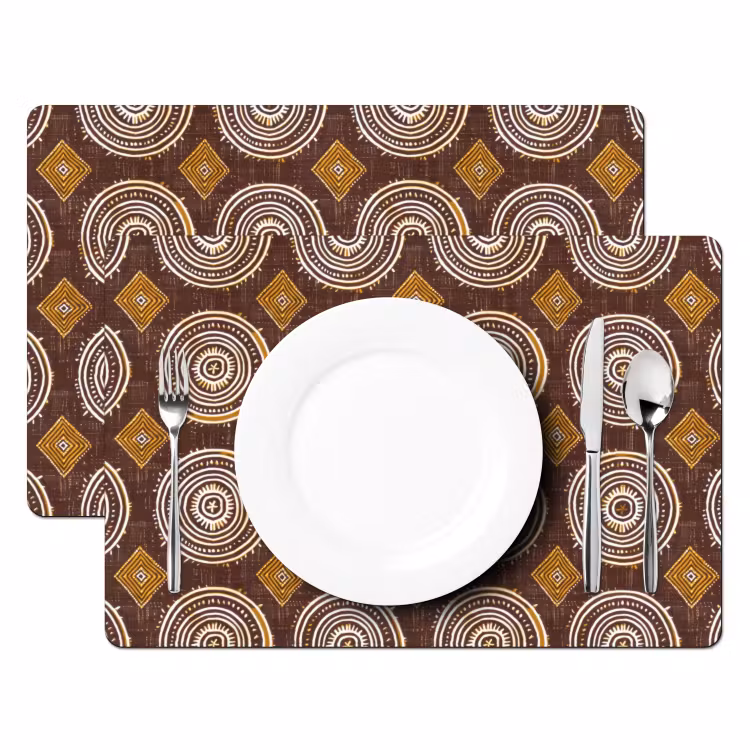 Placemat - 6 stuks - Chocoladebruin - Etnisch - Tribaal - Cirkels - Patroon — 2