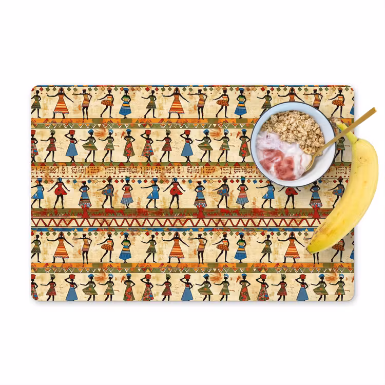 Placemat - 6 stuks - Kleurrijk - Afrikaans - Etnisch - Dansende Vrouwen - Patroon — 1
