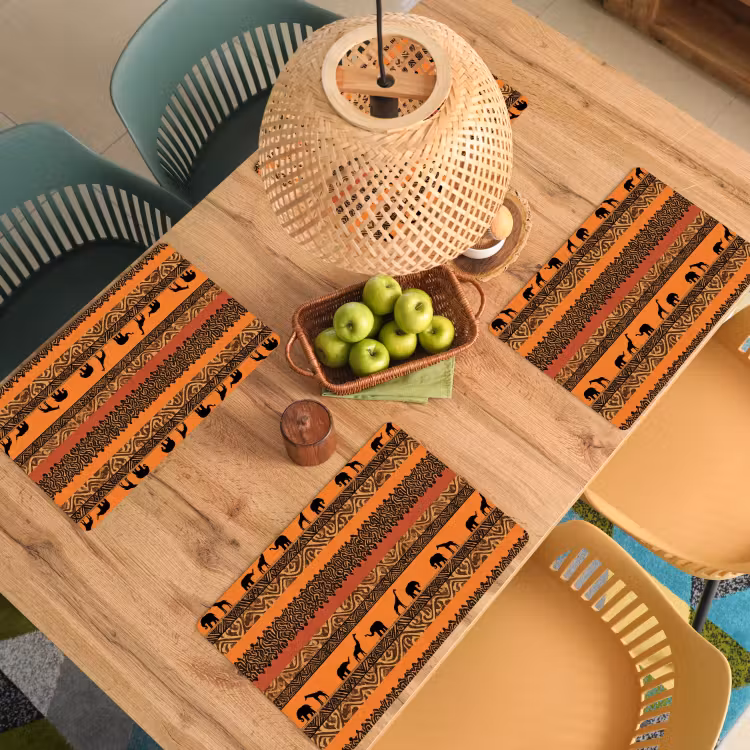 Placemat - 6 stuks - Oranje - Safari - Afrikaans - Dieren - Patroon — 6