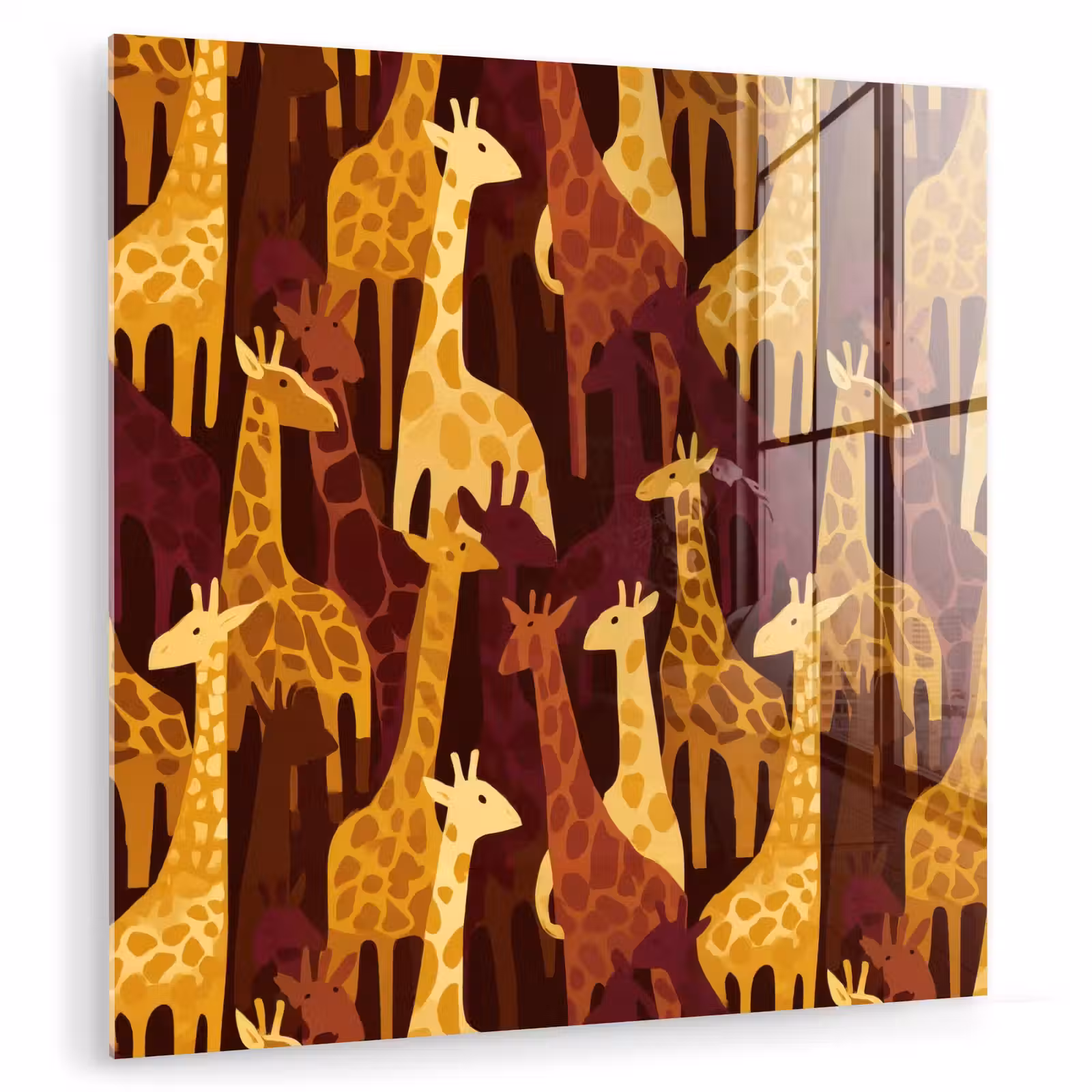 Glas schilderij - Bruin - Giraffen - Safari - Patroon — 1