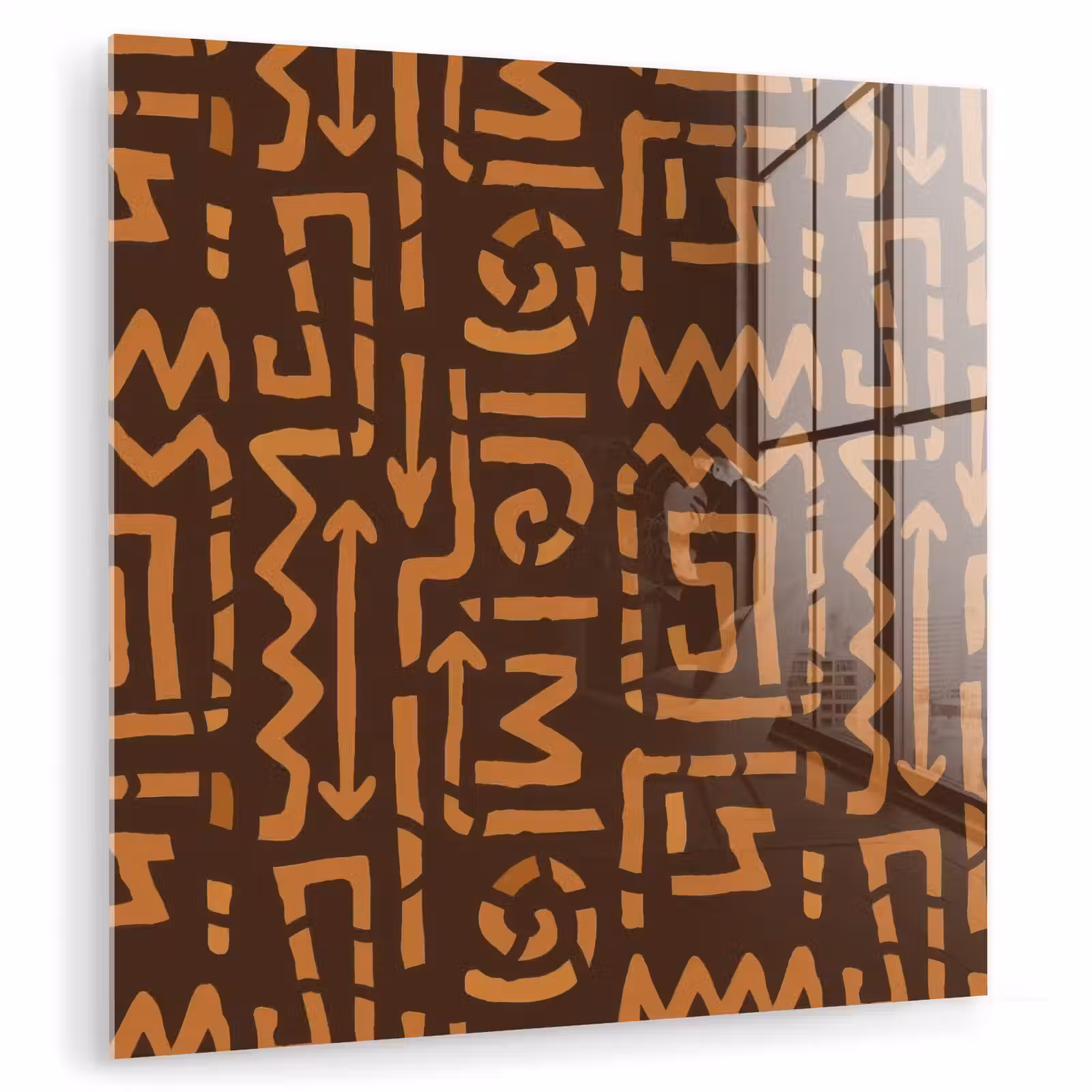 Glas schilderij - Chocoladebruin - Etnisch - Tribaal - Symbolen — 1