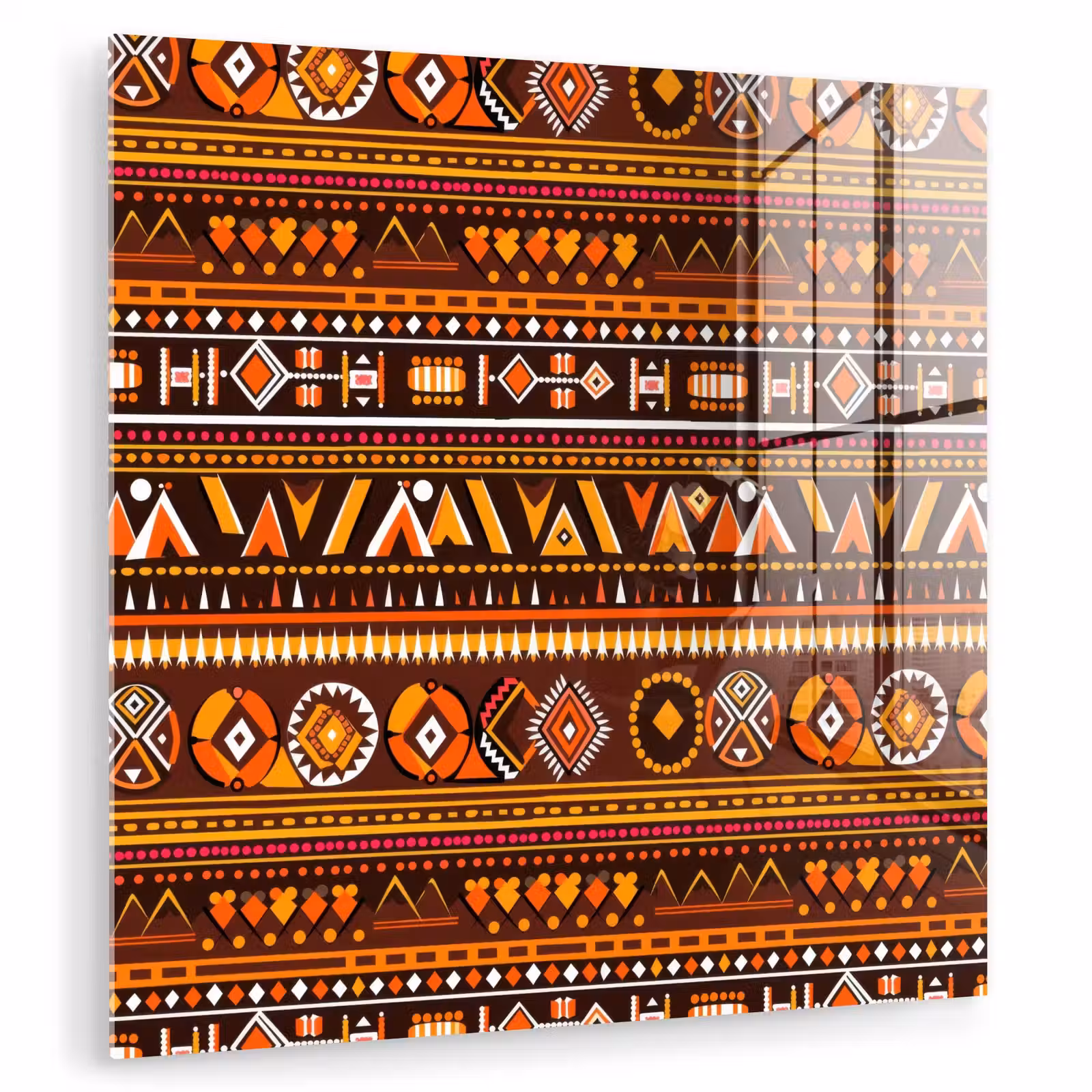 Glas schilderij - Oranje - Etnisch - Tribaal - Geometrisch - Patroon — 1