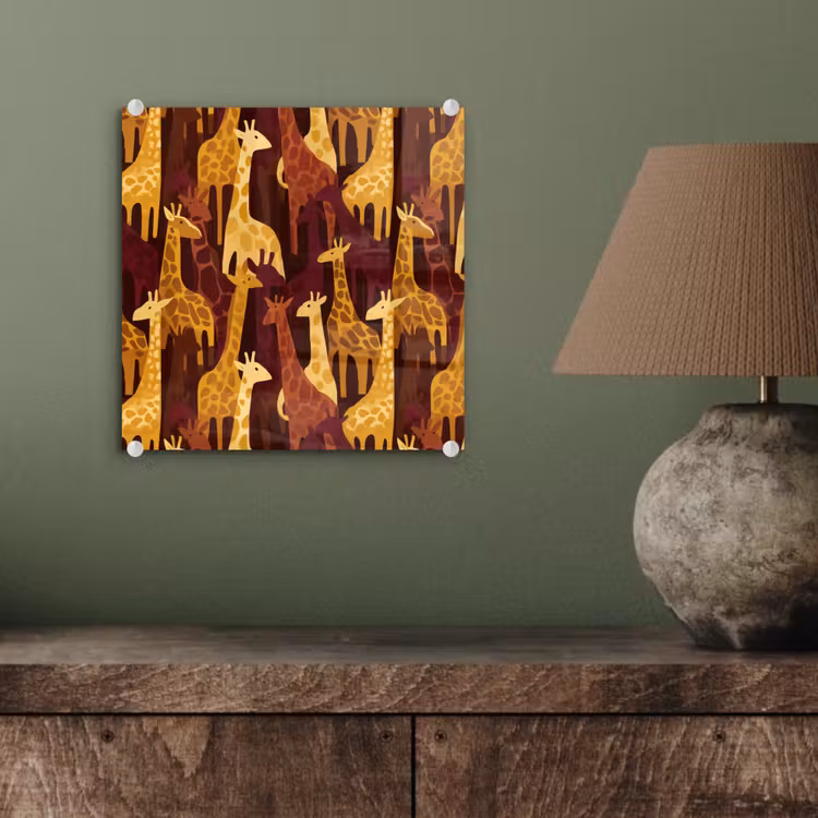Glas schilderij - Bruin - Giraffen - Safari - Patroon — 4