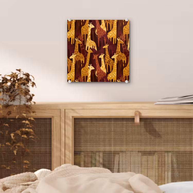 Glas schilderij - Bruin - Giraffen - Safari - Patroon — 5