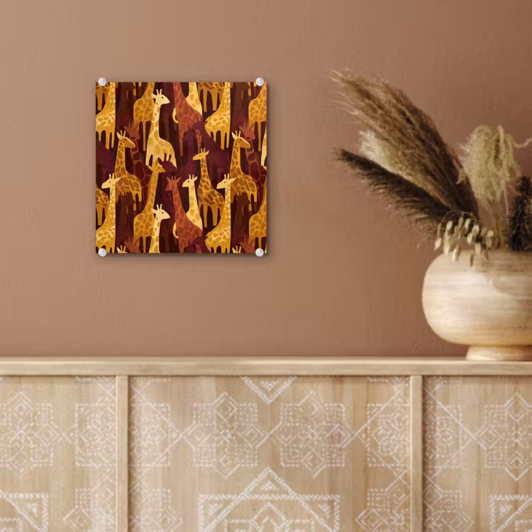 Glas schilderij - Bruin - Giraffen - Safari - Patroon — 6