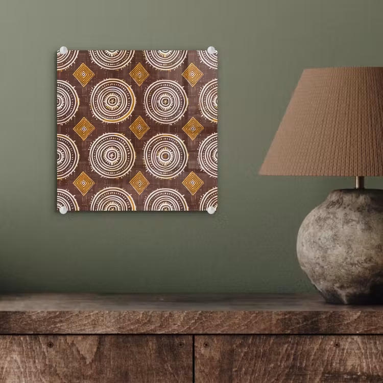 Glas schilderij - Chocoladebruin - Etnisch - Tribaal - Cirkels - Patroon — 4