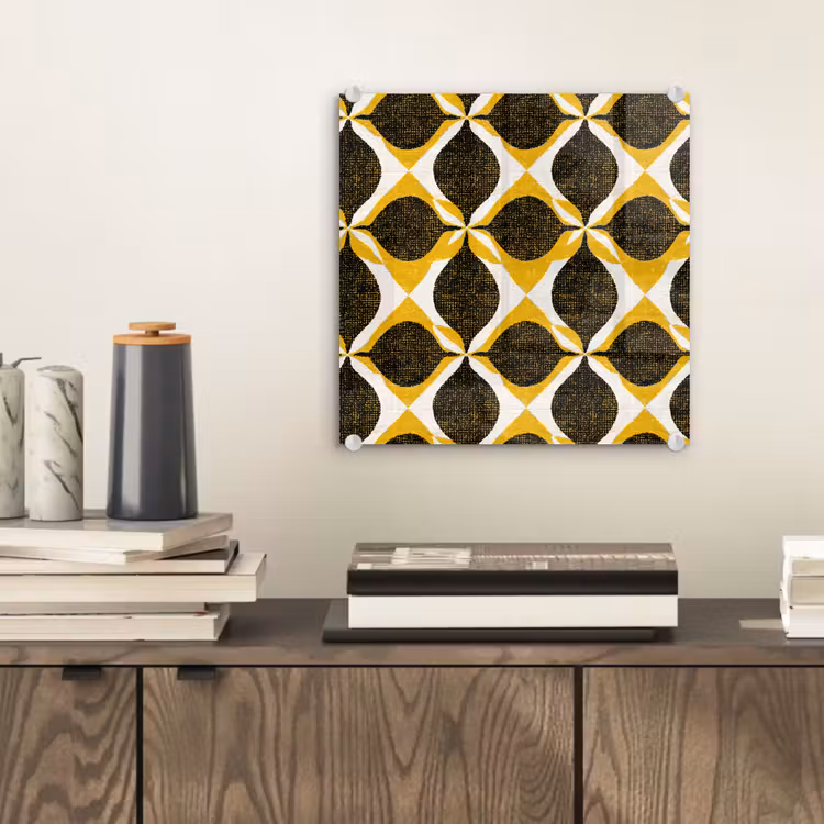 Glas schilderij - Geel - Zwart - Geometrisch - Retro - Textuur — 2