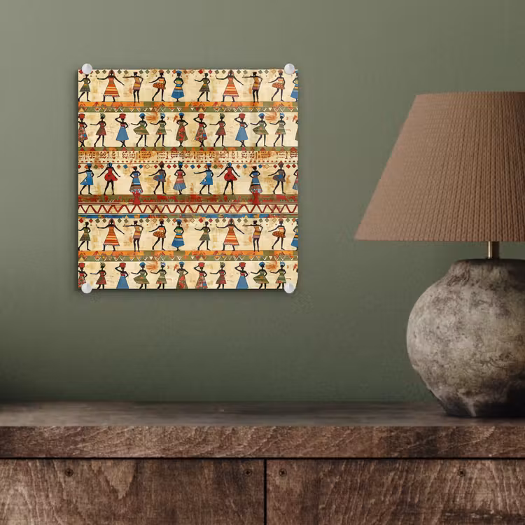 Glas schilderij - Kleurrijk - Afrikaans - Etnisch - Dansende Vrouwen - Patroon — 4