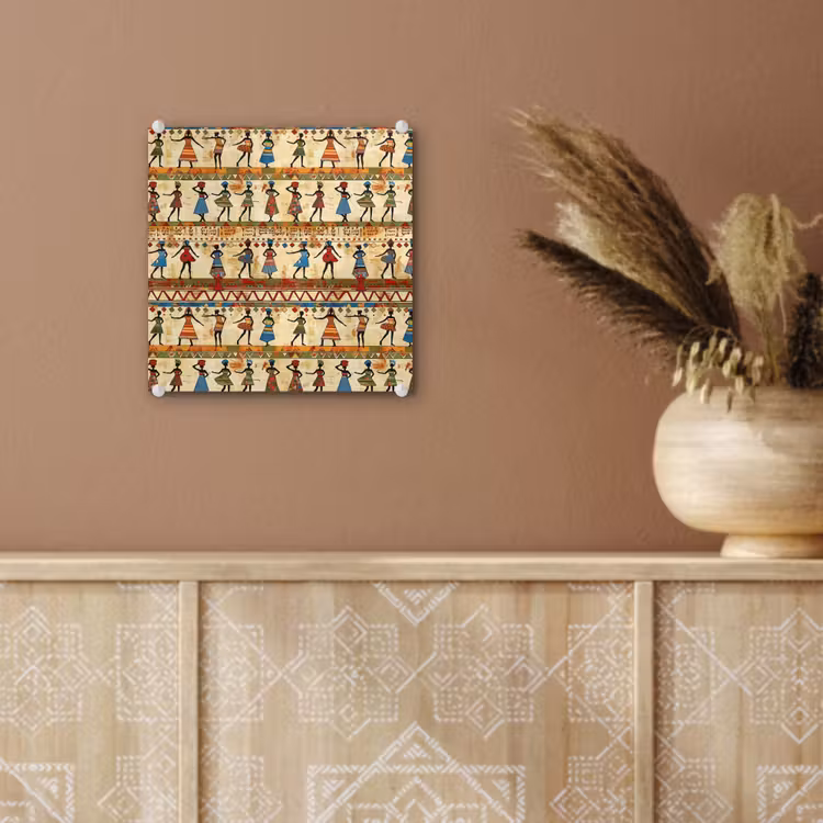 Glas schilderij - Kleurrijk - Afrikaans - Etnisch - Dansende Vrouwen - Patroon — 6