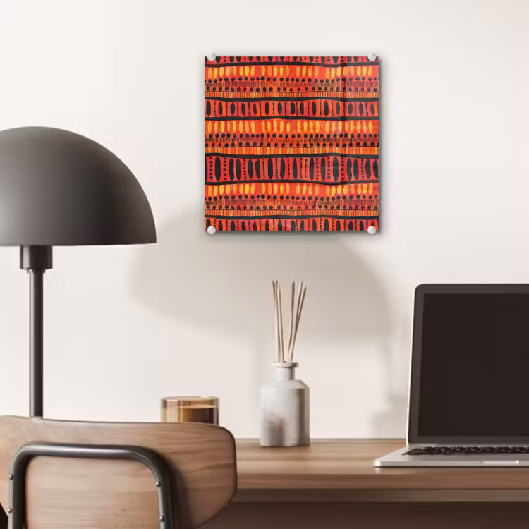 Glas schilderij - Rood - Oranje - Etnisch - Expressief - Patroon — 7