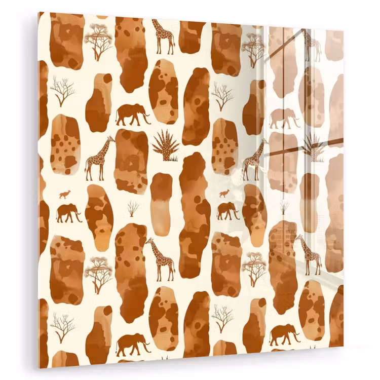 Glas schilderij - Terracotta - Safari - Dieren - Patroon — 1