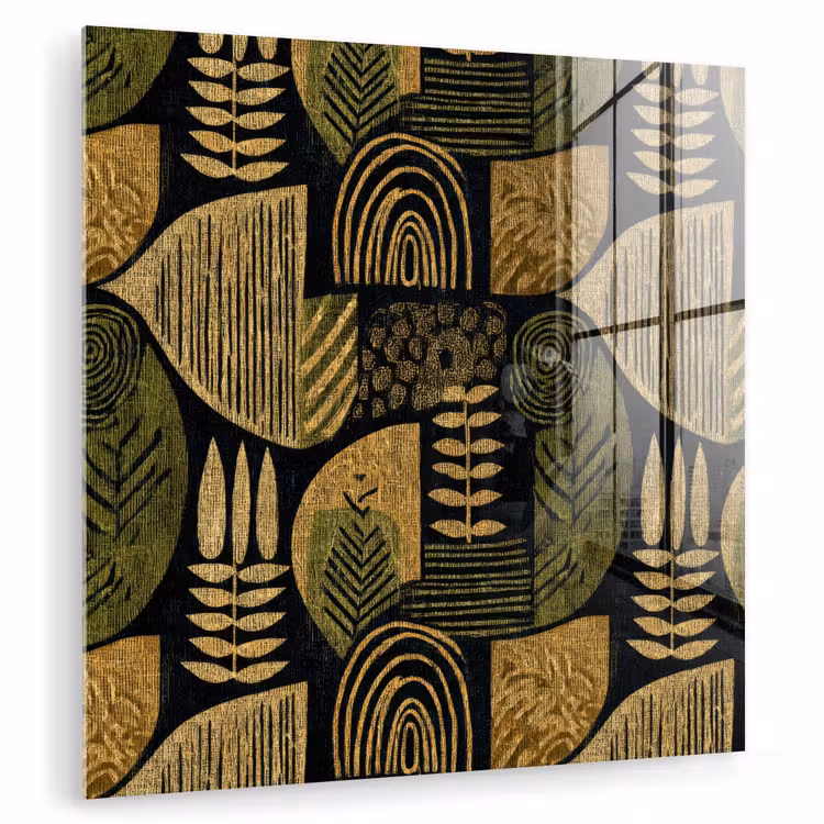 Glas schilderij - Zwart - Okergeel - Botanisch - Textuur — 1