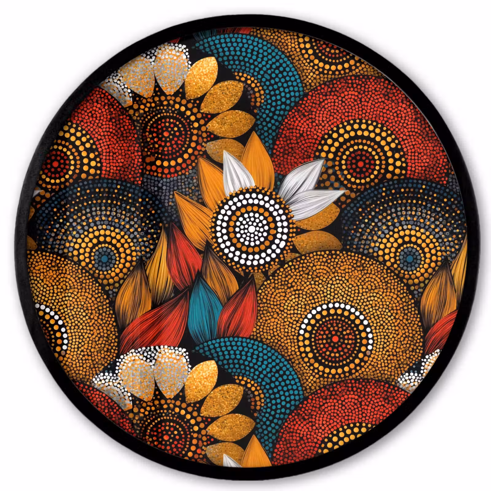 Ronde fotolijst - Kleurrijk - Aboriginal - Dot Painting - Botanisch - Patroon — 1
