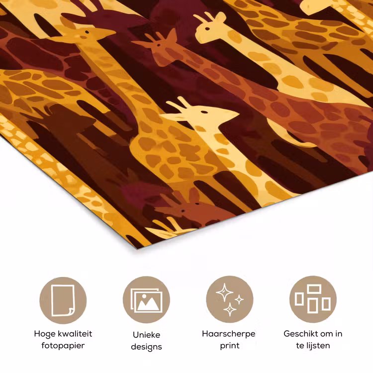 Poster - Bruin - Giraffen - Safari - Patroon — 5