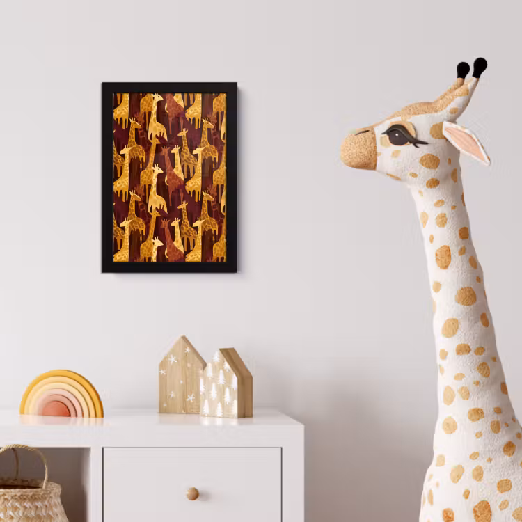 Poster met lijst - Bruin - Giraffen - Safari - Patroon — 5