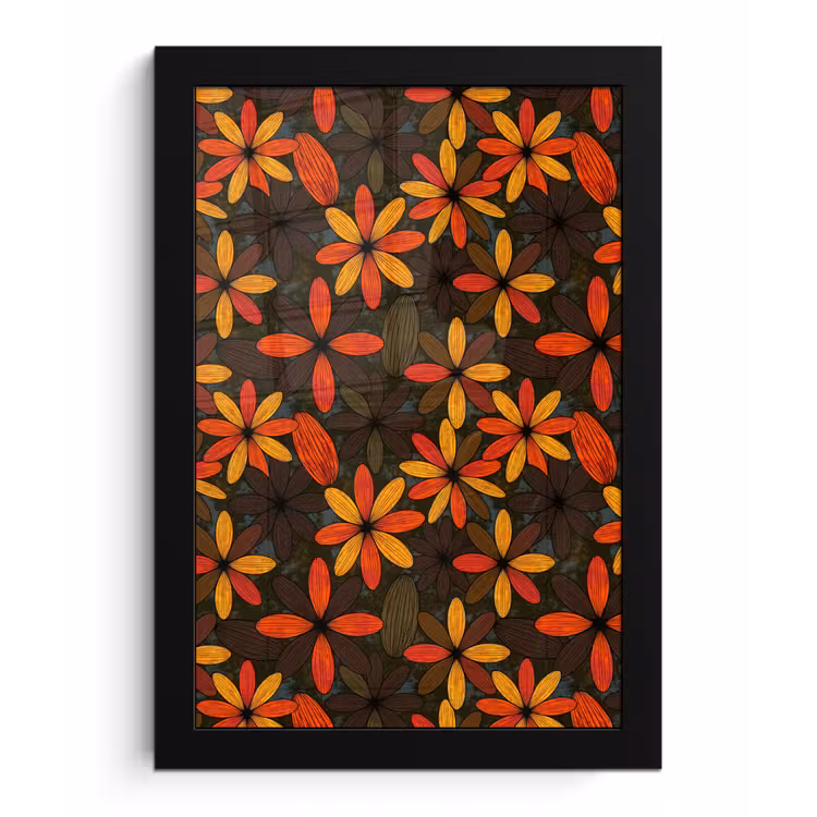Poster met lijst - Oranje - Retro - Bloemen - Herfst — 1