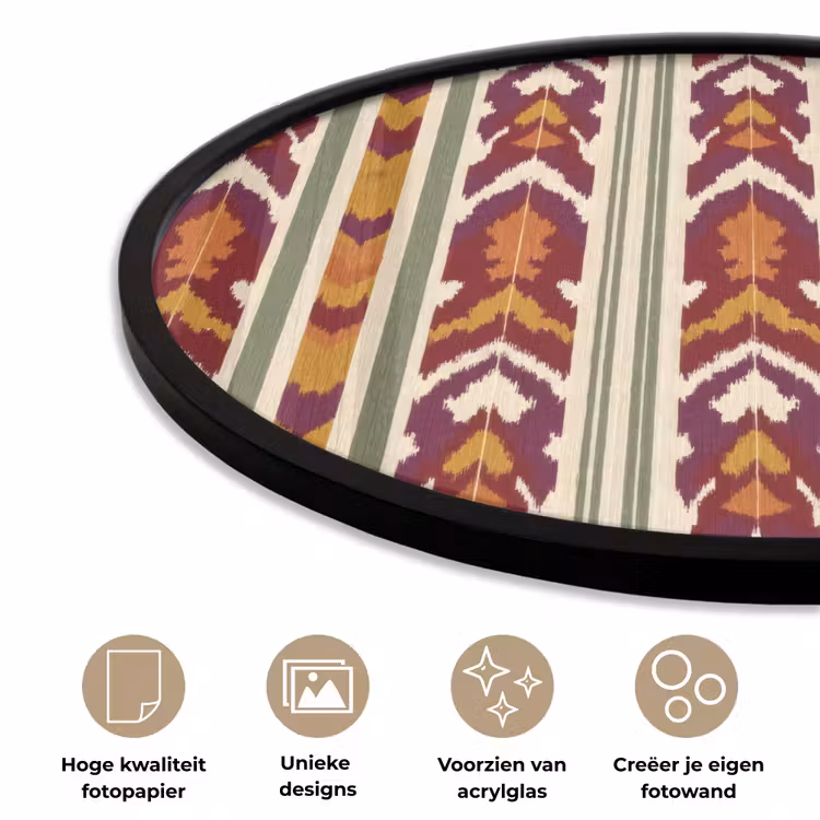 Ronde fotolijst - Ikat - Bordeauxrood - Etnisch - Patroon — 2