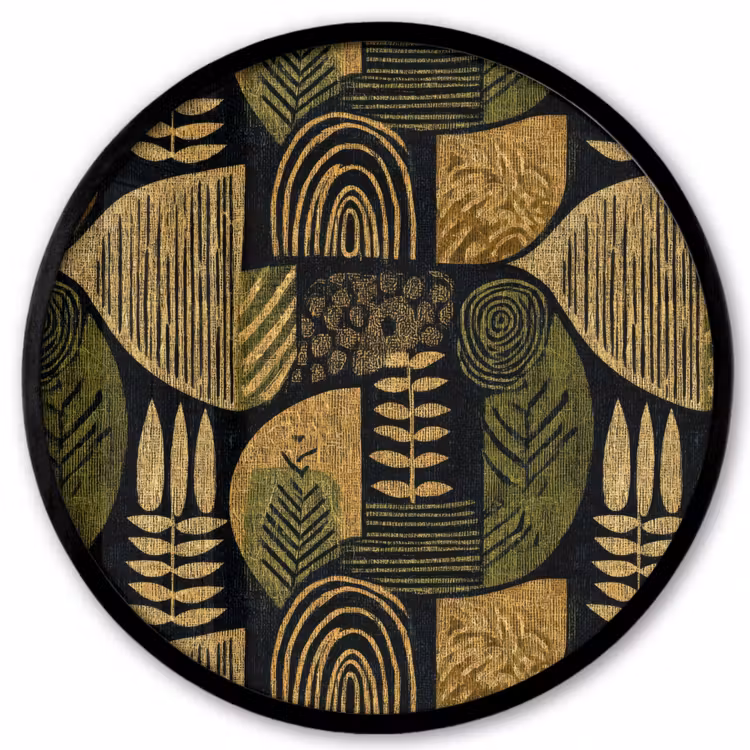 Ronde fotolijst - Zwart - Okergeel - Botanisch - Textuur — 1