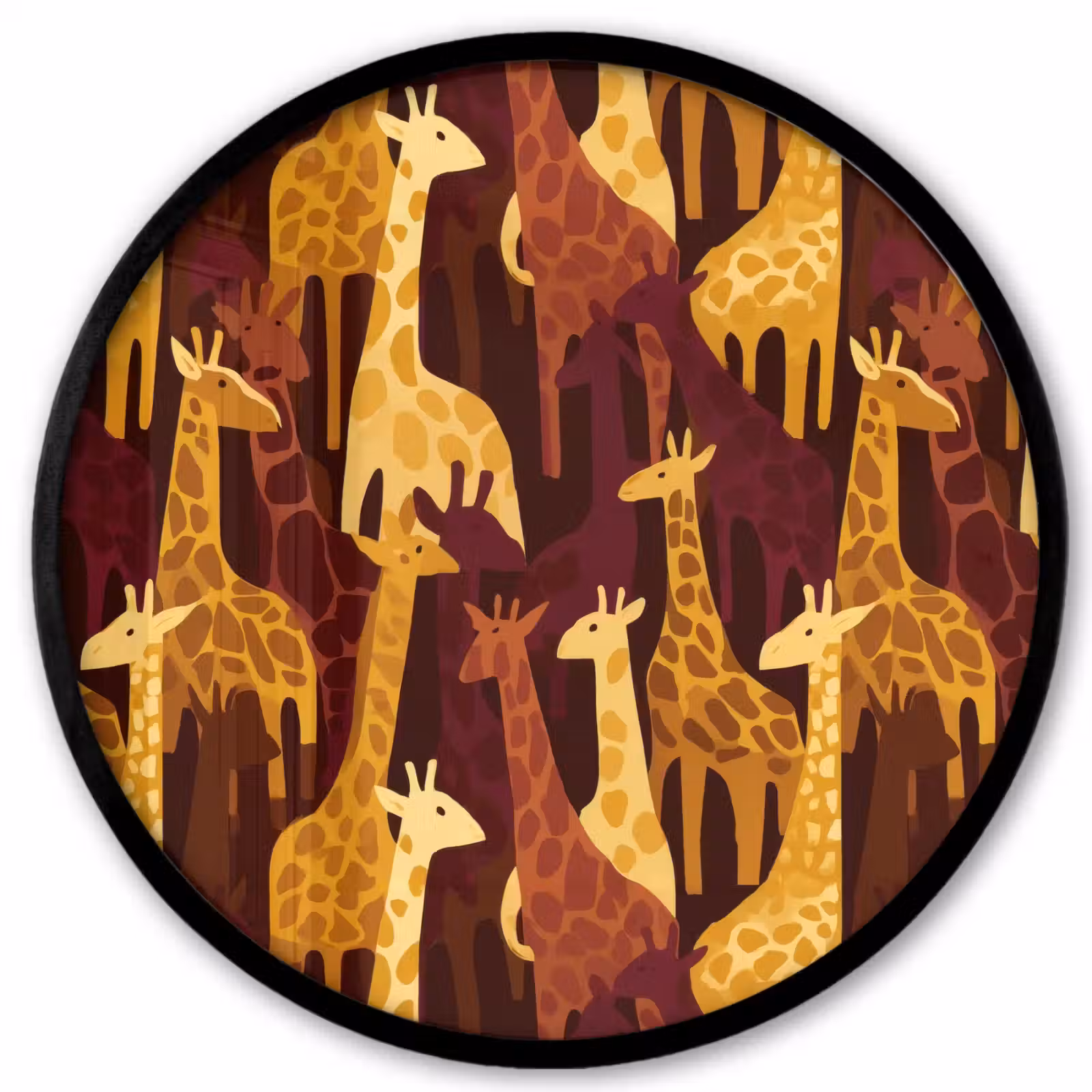 Ronde fotolijst - Bruin - Giraffen - Safari - Patroon — 1