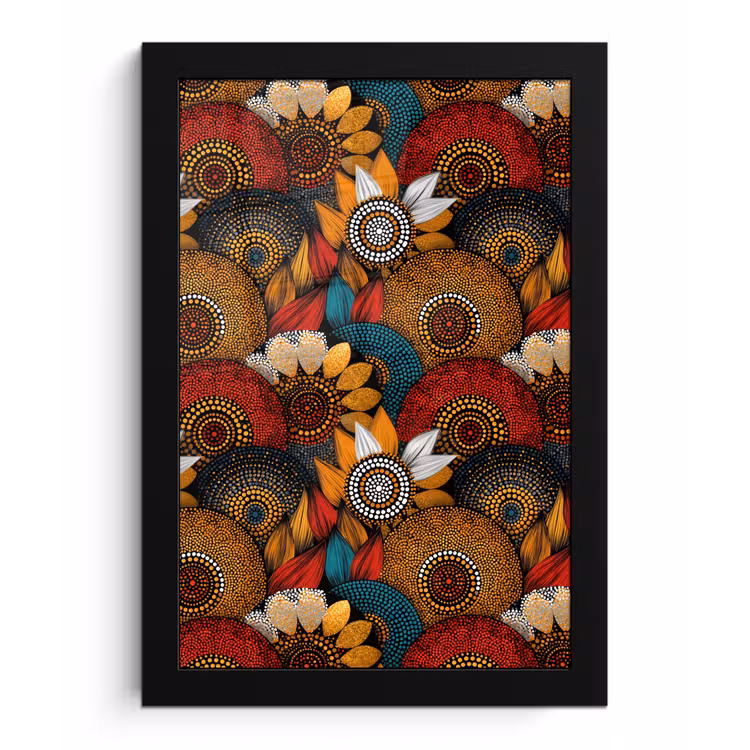 Poster met lijst - Kleurrijk - Aboriginal - Dot Painting - Botanisch - Patroon — 1