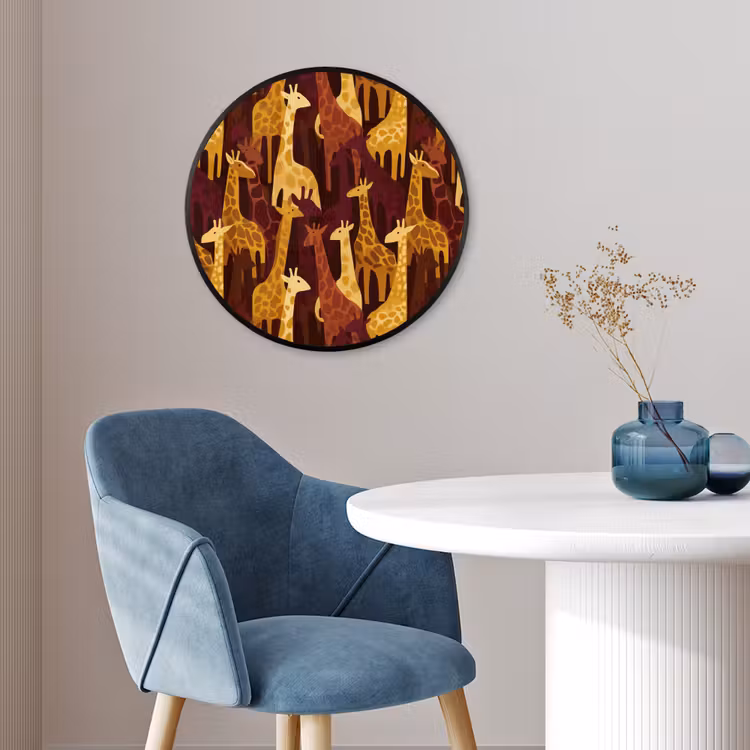 Ronde fotolijst - Bruin - Giraffen - Safari - Patroon — 4