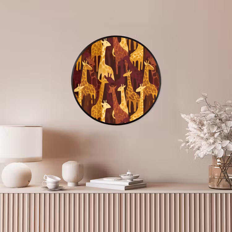 Ronde fotolijst - Bruin - Giraffen - Safari - Patroon — 5