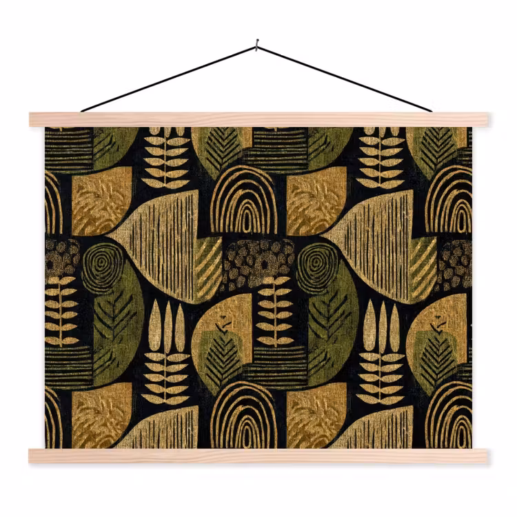 Schoolplaat - Zwart - Okergeel - Botanisch - Textuur — 1