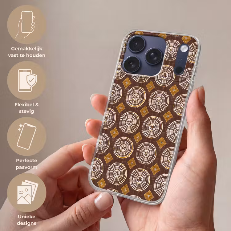 Telefoonhoesje - Chocoladebruin - Etnisch - Tribaal - Cirkels - Patroon — 4