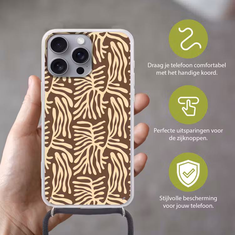 Telefoonhoesje met koord - Bruin - Koraal - Expressief - Patroon — 4