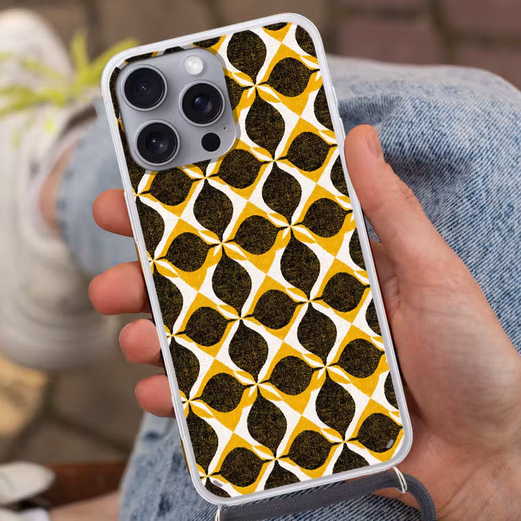 Telefoonhoesje met koord - Geel - Zwart - Geometrisch - Retro - Textuur — 2