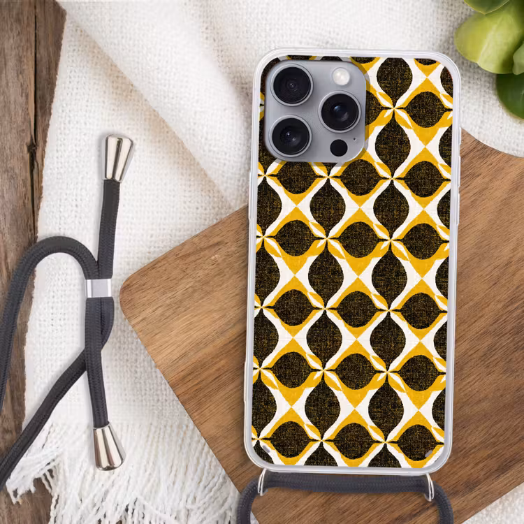 Telefoonhoesje met koord - Geel - Zwart - Geometrisch - Retro - Textuur — 3