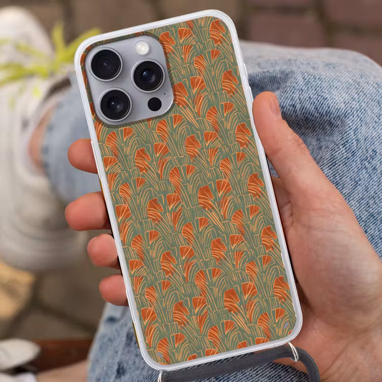 Telefoonhoesje met koord - Groen - Terracotta - Deco - Waaiers — 2