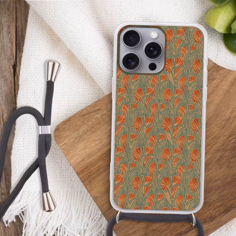Telefoonhoesje met koord - Groen - Terracotta - Deco - Waaiers — 3