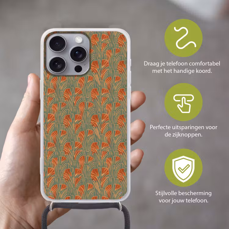 Telefoonhoesje met koord - Groen - Terracotta - Deco - Waaiers — 4
