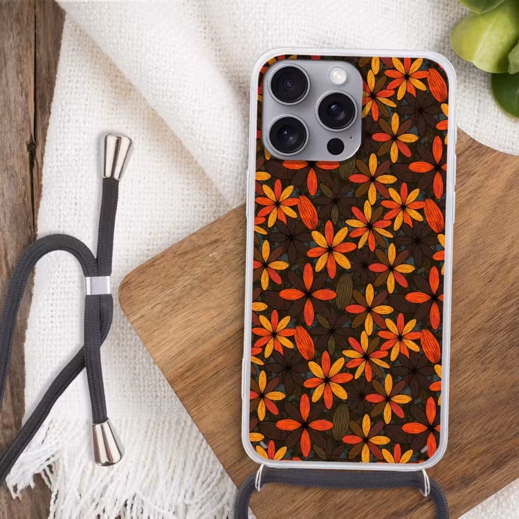 Telefoonhoesje met koord - Oranje - Retro - Bloemen - Herfst — 3