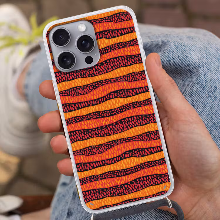 Telefoonhoesje met koord - Oranje - Roze - Expressief - Patroon — 2