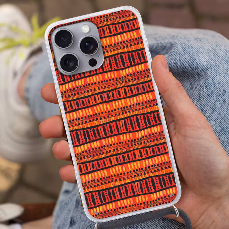 Telefoonhoesje met koord - Rood - Oranje - Etnisch - Expressief - Patroon — 2